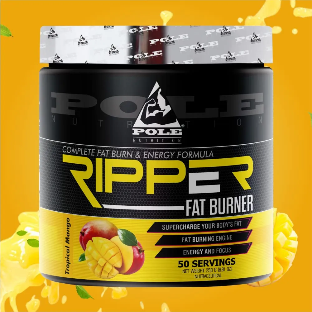 Pole Nutrition Ripper Fat Burner - Tropical Mango Flavor | 250g | 50 Servings - Supercharge Your Body Fats with Premium Thermogenic Formula