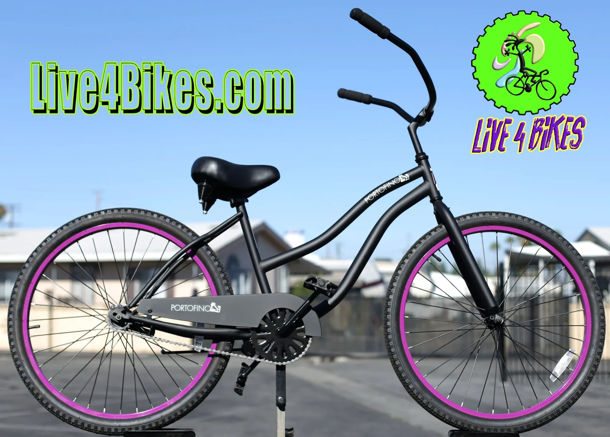 Portofino Womens Beach Cruiser 26 in Black and Purple  - Live4Bikes