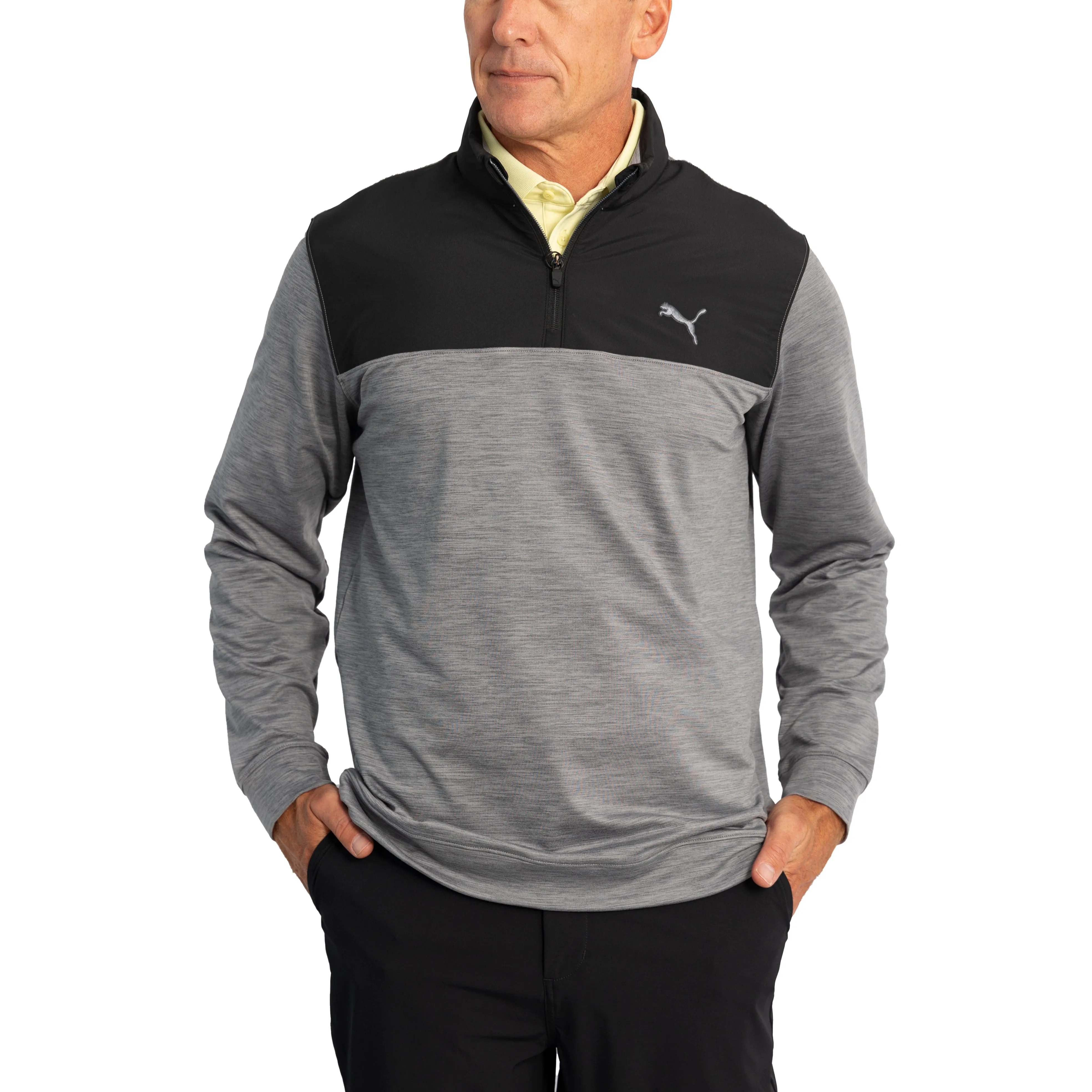 Puma Cloudspun Colourblock 1/4 Zip Golf Sweatshirt - Puma Black/Quiet Shade Heather