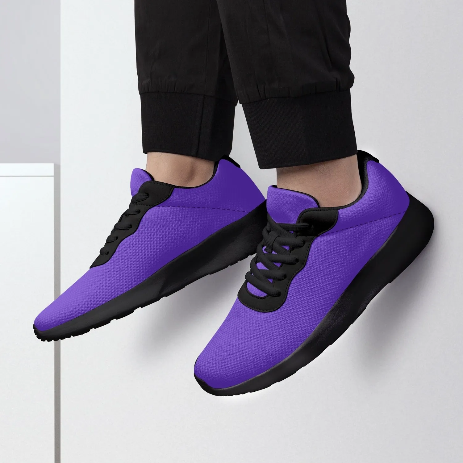 Purple Color Unisex Kicks, Soft Solid Purple Color Best Lifestyle Unisex Casual Designer Mesh Running Shoes With Black Soles