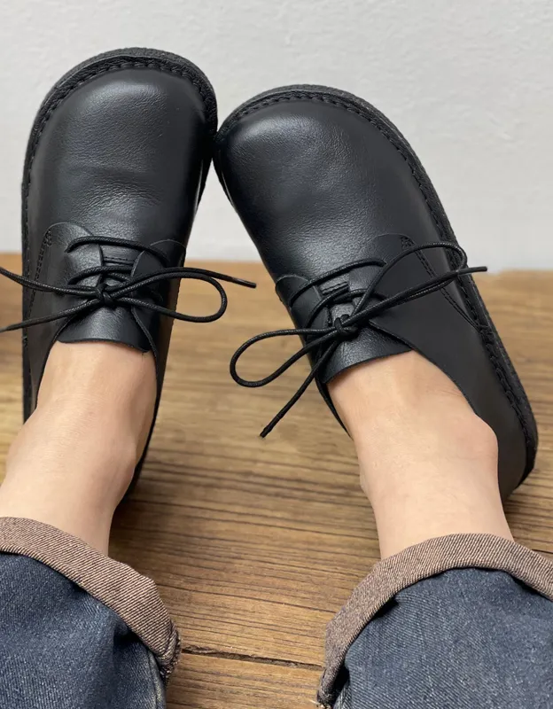 Soft Leather Comfortable Lace Up Retro Flat Shoes