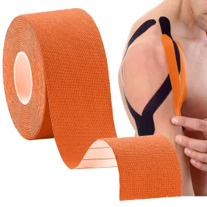 STRAUSS Kinesiology Sports Tape for Knee,Calf & Thigh Support|Waterproof Athletic Sports Tape for Muscle Support,Hand Leg Joint Support & Physiotherapy|Kinesio Tape for Sports Injury,(Orange)