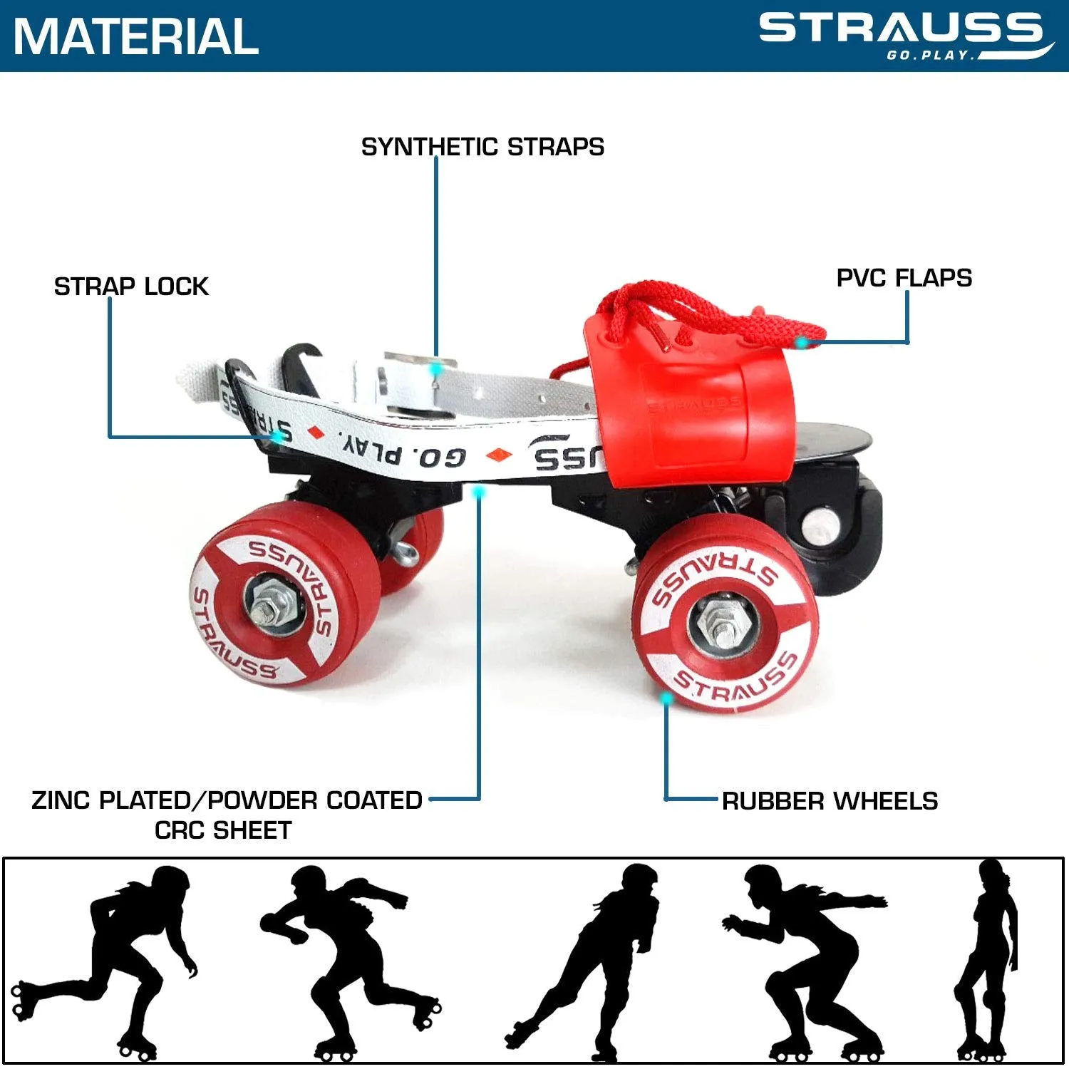 STRAUSS Senior Tenacity Roller Skates with Brakes | Roller Blades for Kids | Adjustable Shoe Size | Ideal for Indoor and Outdoor Skating | Suitable for Age Group Above 9 Years, (Black)