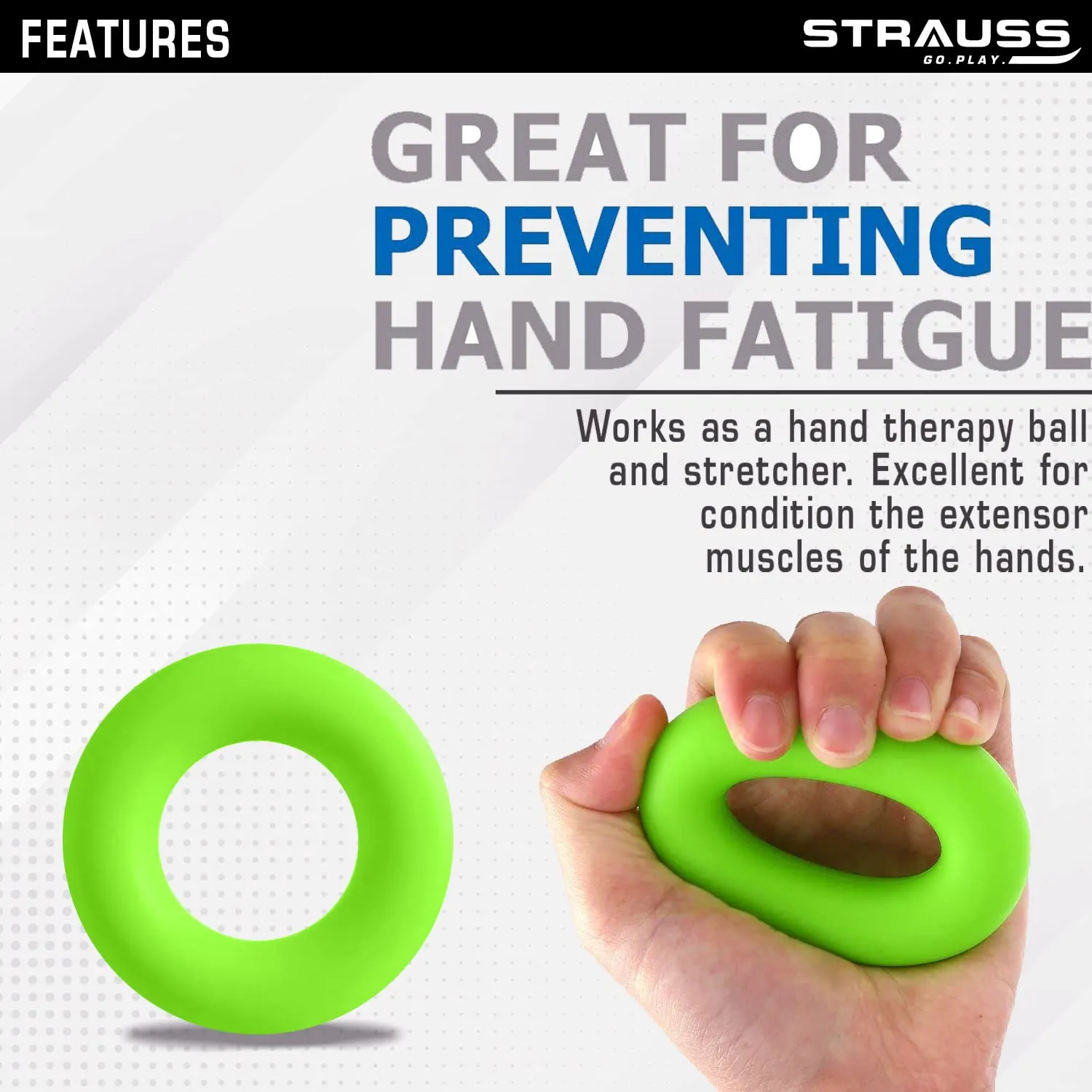 Strauss Silicon Palm Hand Grip Exerciser | Hand Strengthener for Carpal Tunnel Relief and Grip Strength | Silicone Finger Gripper and Finger Stretcher | Ideal For All Skill Levels,(Green)