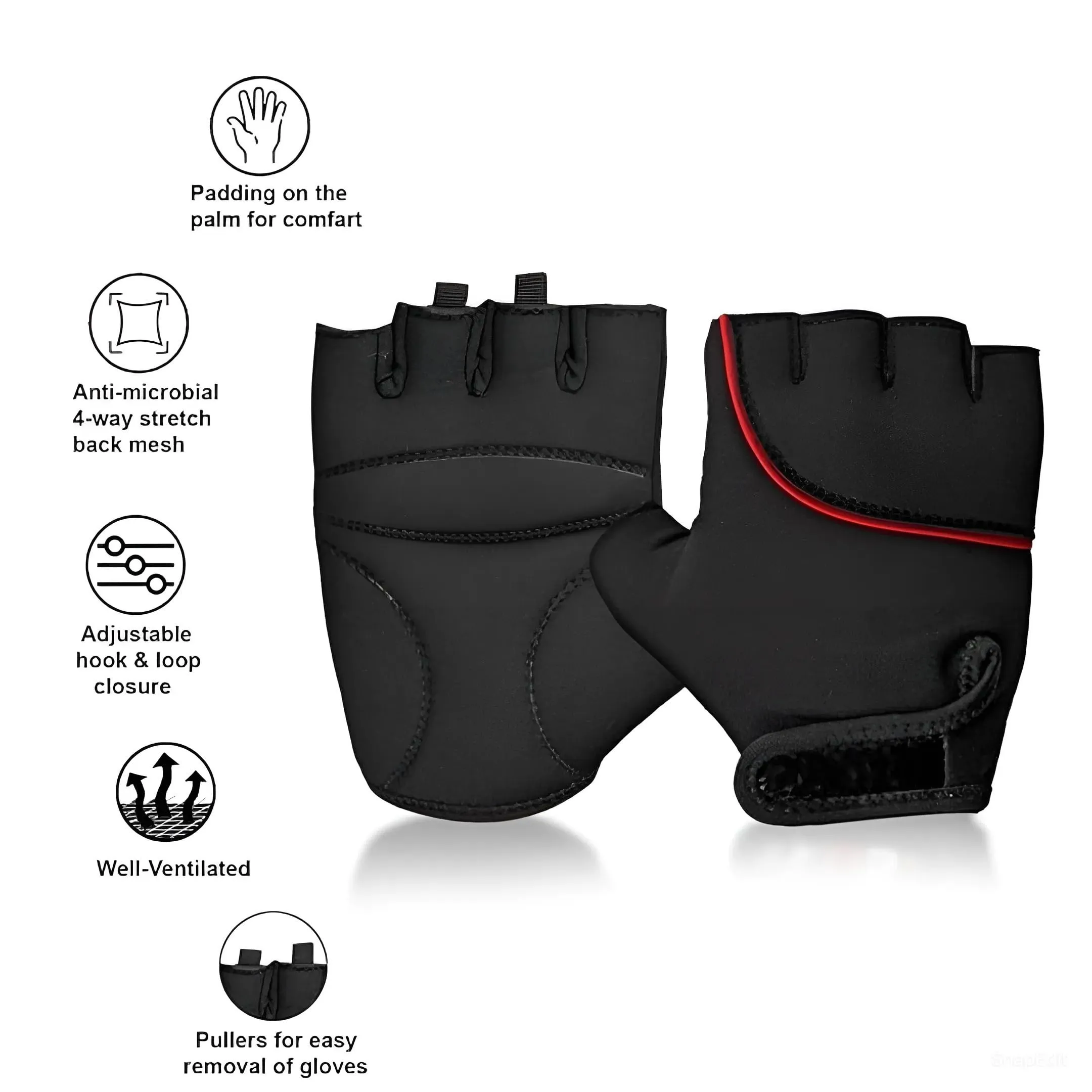 STYLERA Sports Glove for Unisex, Gloves Gym Workout, Gym Accessories Men, Gym Gloves Men Workout, Sport Glove, Fitness Gloves, Grip Gloves, Exercise Gloves (Pack of 1 Pair, RED Black)