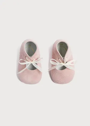 Suede Organza Fastening Pram Shoes in Dusty Pink (17-20EU)