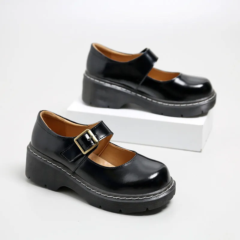 Toleet dti outfits Mary Jane Shoes Japanese Style Thick Bottom round Toe One-Strap Buckle Leather Shoes for Women