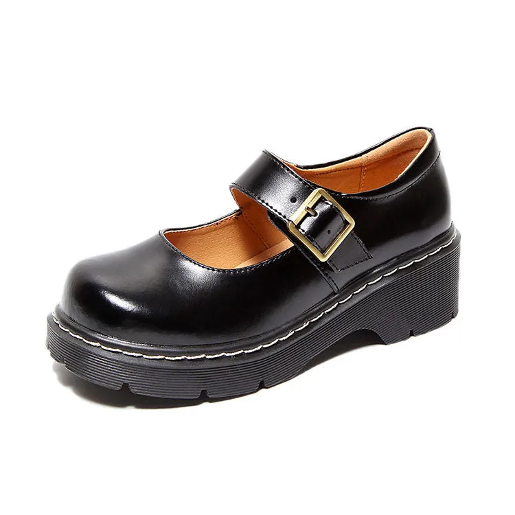 Toleet dti outfits Mary Jane Shoes Japanese Style Thick Bottom round Toe One-Strap Buckle Leather Shoes for Women