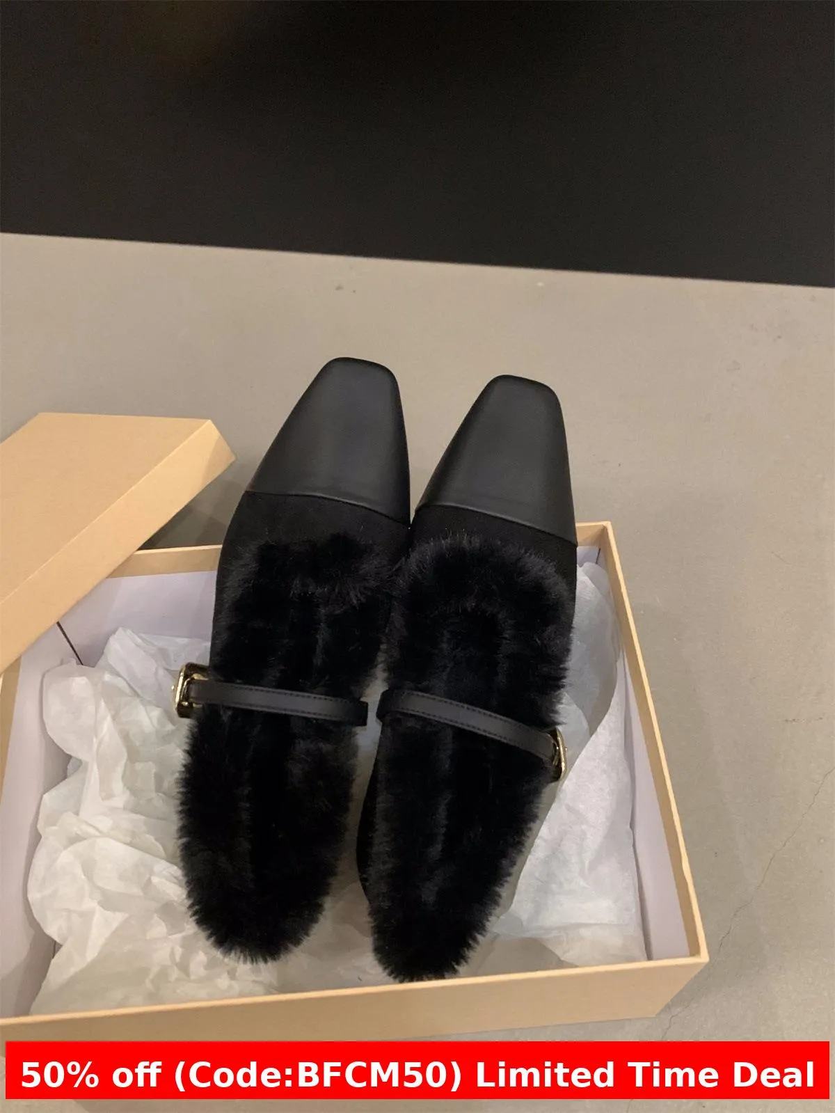 Wenkouban Christmas outfits winter outfits  Black Friday French Style Low Heel Fleece-lined Furry Shoes Mary Jane Single Shoes Women's Shoes 2024 Autumn and Winter