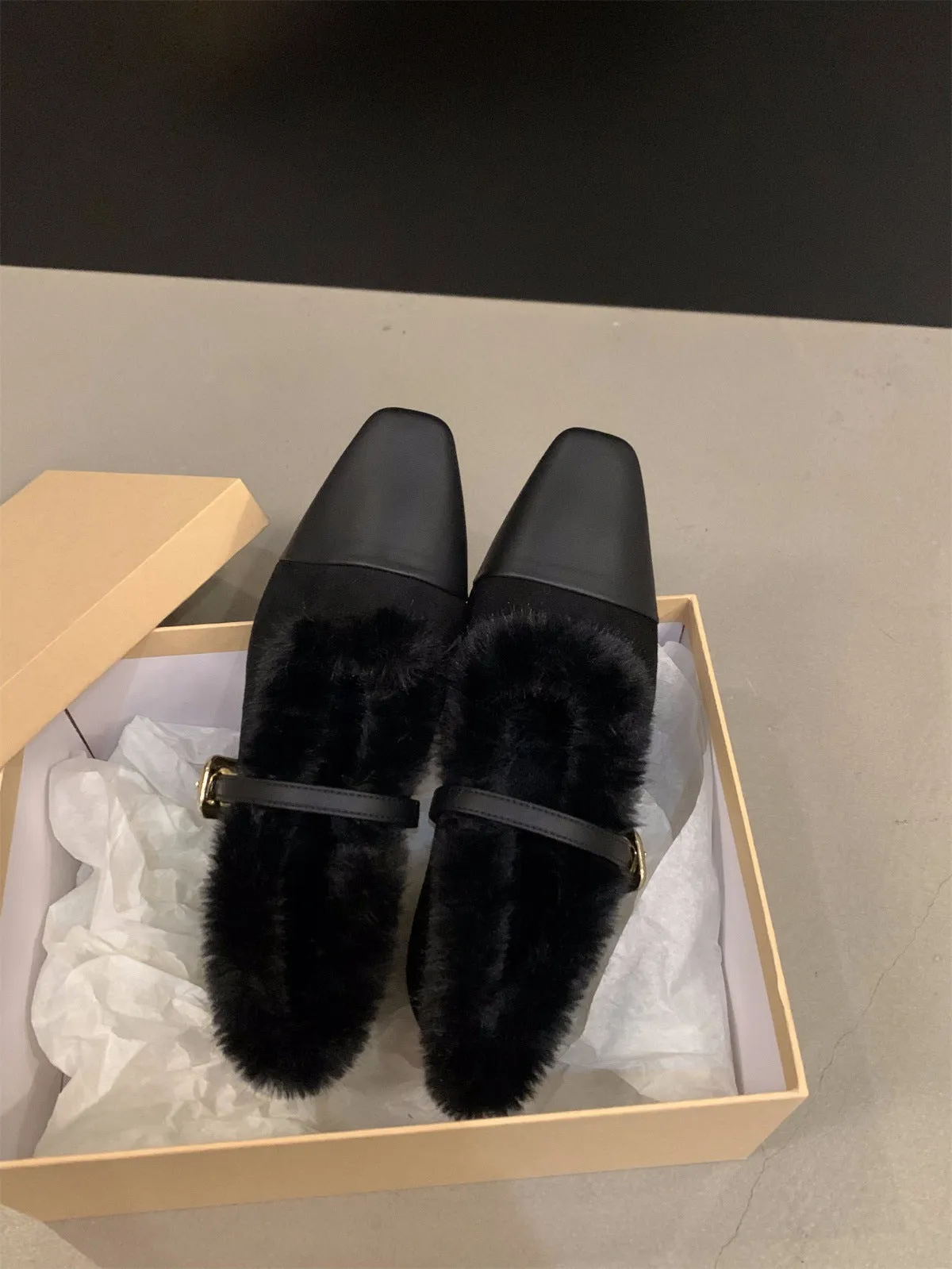 Wenkouban Christmas outfits winter outfits  Black Friday French Style Low Heel Fleece-lined Furry Shoes Mary Jane Single Shoes Women's Shoes 2024 Autumn and Winter