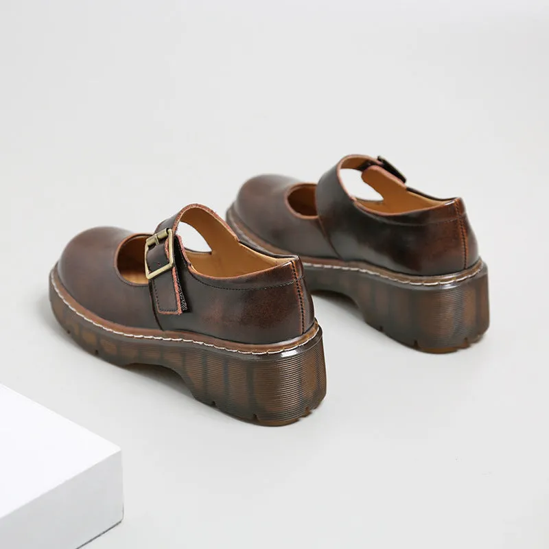 Wenkouban dti outfits Mary Jane Shoes Japanese Style Thick Bottom round Toe One-Strap Buckle Leather Shoes for Women