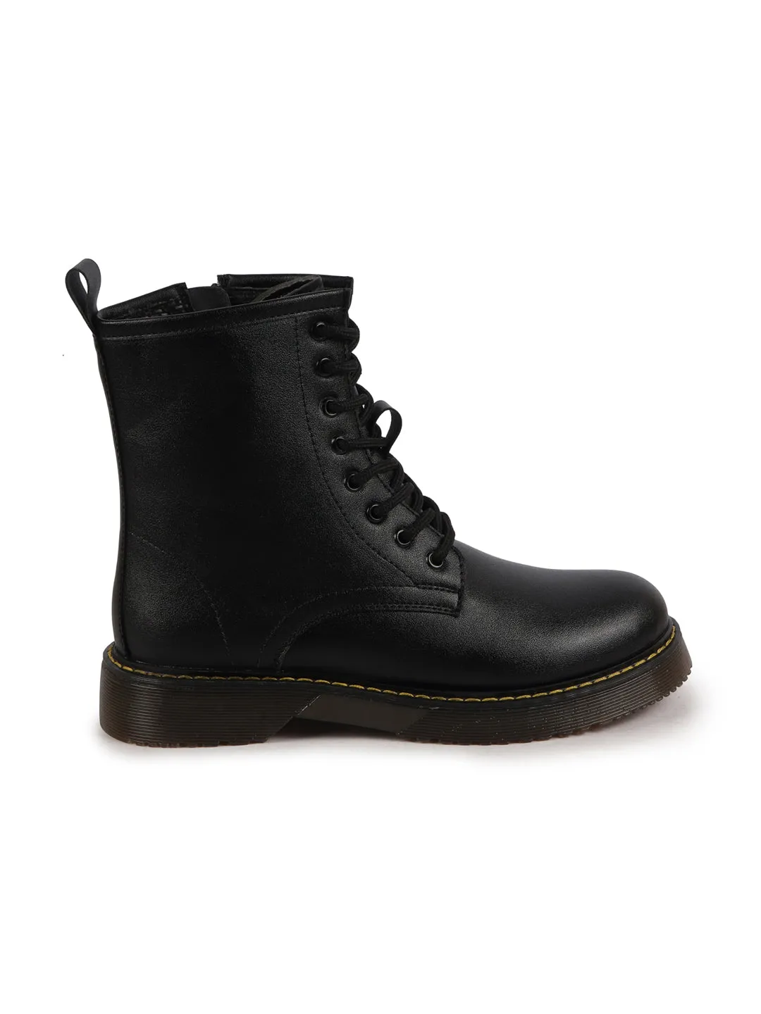 Women Black Classic High Ankle 8-Eye Lace Up Casual Long Boots For Travelling|Trekking