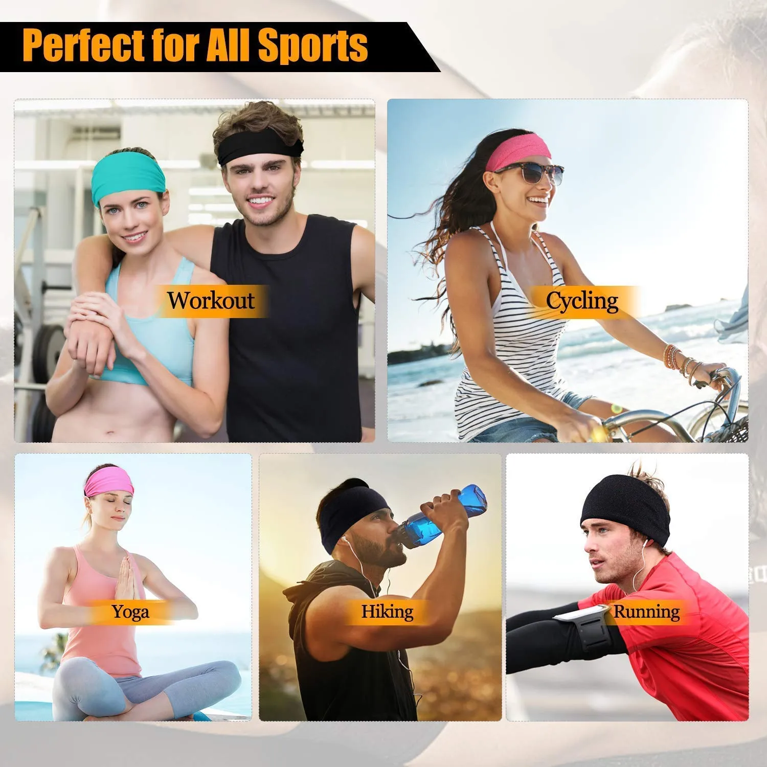 Yoga Headbands for Women and Men - Wide Non Slip Design Headband for Running Yoga Fitness Fashion and Other Workouts Pack of 2